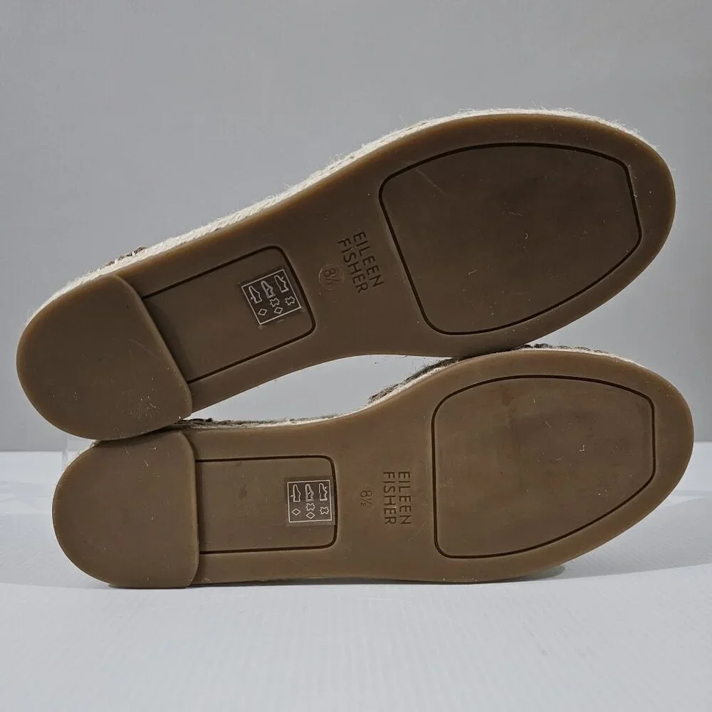 Eileen Fisher Lala Flat Espadrille Womens 8.5 Tan Metallic Leather Sandal NEW